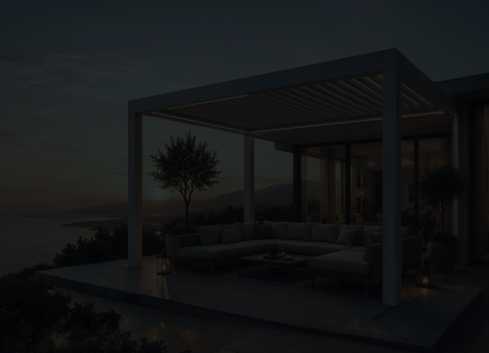 Pergola bioklimatyczna premium o zmierzchu